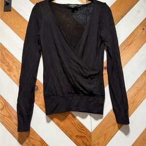 Bebe Black Wrap Fitted Long Sleeve Blouse